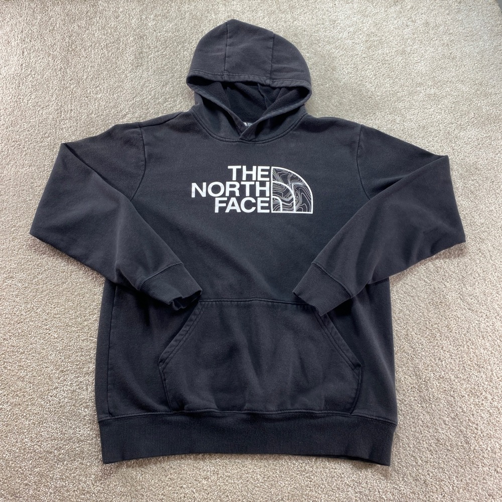 The North Face Hoodie Youth Boys XL Black Topo Graphic Pullover Sweatshirt